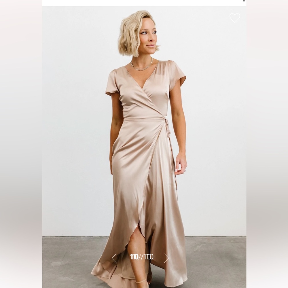 Baltic Born Gold Asymmetrical Ruched Wrap Gown